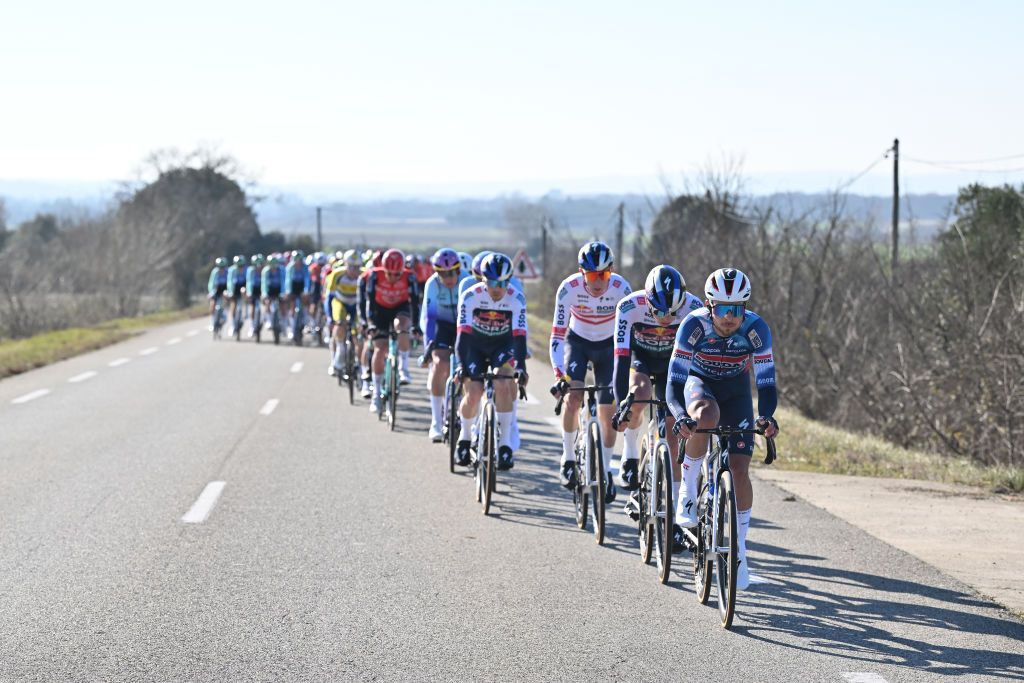 MARGUERITTES FRANCE FEBRUARY 06 Martin Svrcek of Slovakia and Team Soudal QuickStep leads the peloton during the 55th Etoile de Besseges Tour du Gard 2025 Stage 2 a 16583km stage from Domessargues to Marguerittes on February 06 2025 in Marguerittes France Photo by Billy CeustersGetty Images