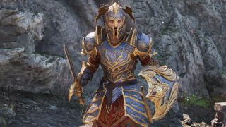 Oblivion best class - A warrior wearing ornate heavy armour and wielding a sword and shield.
