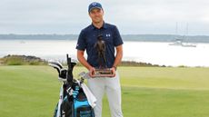 Jordan Spieth with the trophy after he won the 2022 RBC Heritage