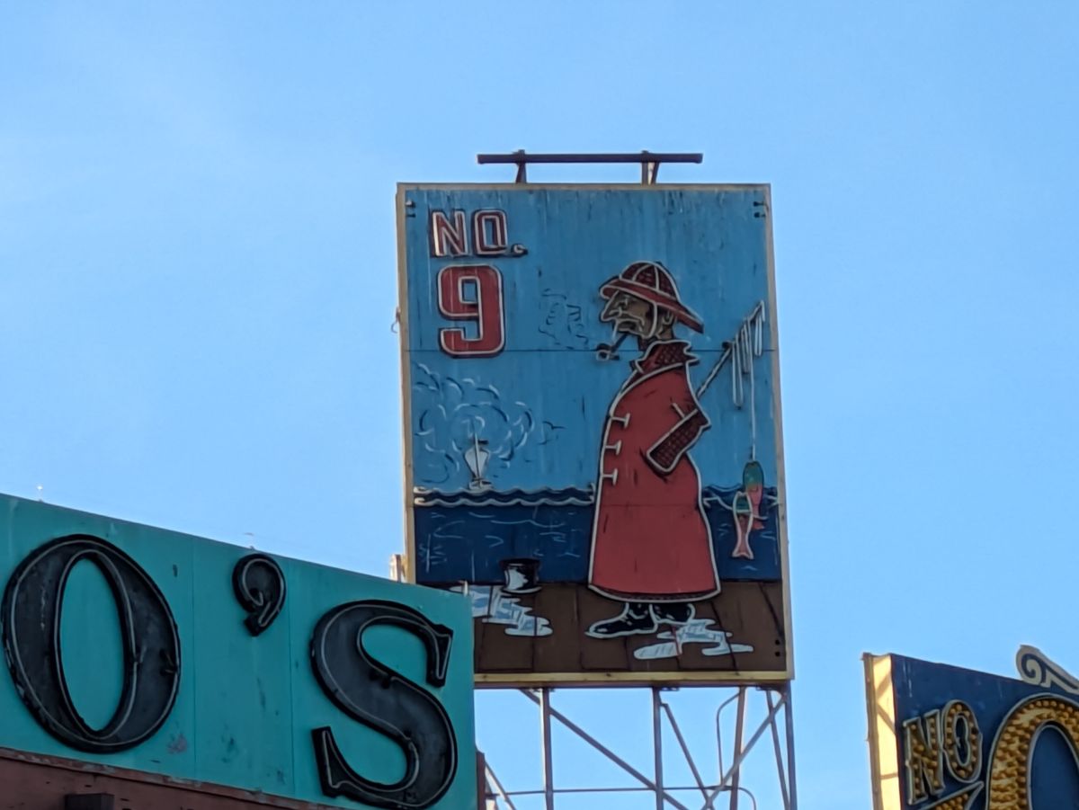 8x zoom on fisherman's Grotto sign by Pixel 8a