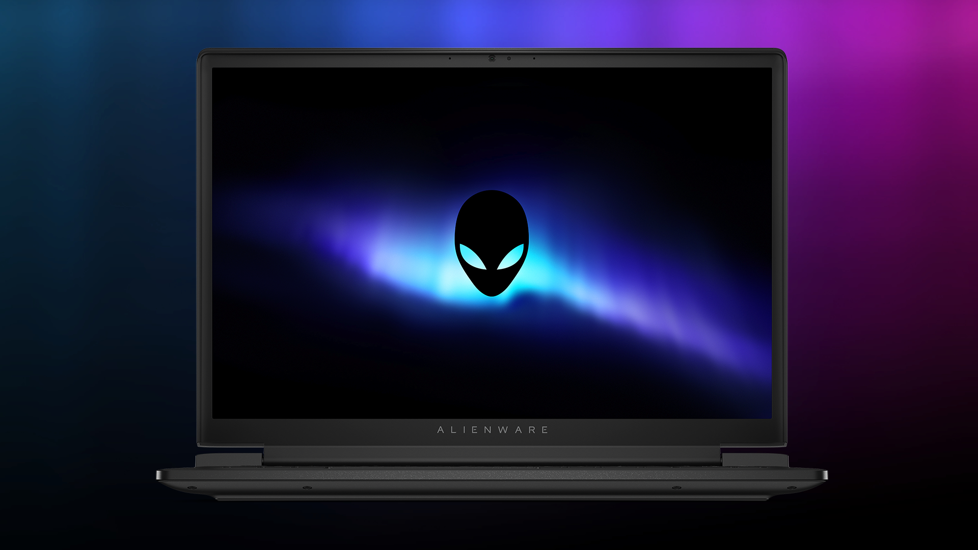 Photo of the Alienware 15 laptop over a colored gradient background