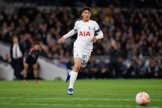 Alejo Veliz of Tottenham Hotspur during the Premier League match between Tottenham Hotspur and Fulham FC at Tottenham Hotspur Stadium on October 23, 2023 in London, United Kingdom. (Photo by Marc Atkins/Getty Images)