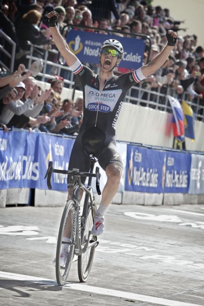Niki Terpstra (Omega Pharma-QuickStep) celebrates the highpoint of his career so far