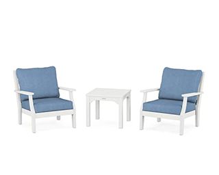 Martha Stewart Pws1541-2-Wh161147 Chinoiserie 3-Piece Deep Seating Set, White/sky Blue