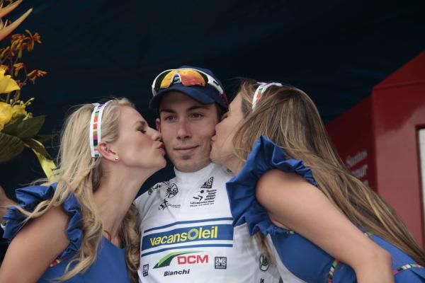Marcello Pavarin (Vacansoleil-DCM) wears the king of the mountains jersey.