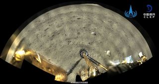 China's Chang'e 5 moon lander snapped this image shortly after touching down on the moon on Dec. 1, 2020.
