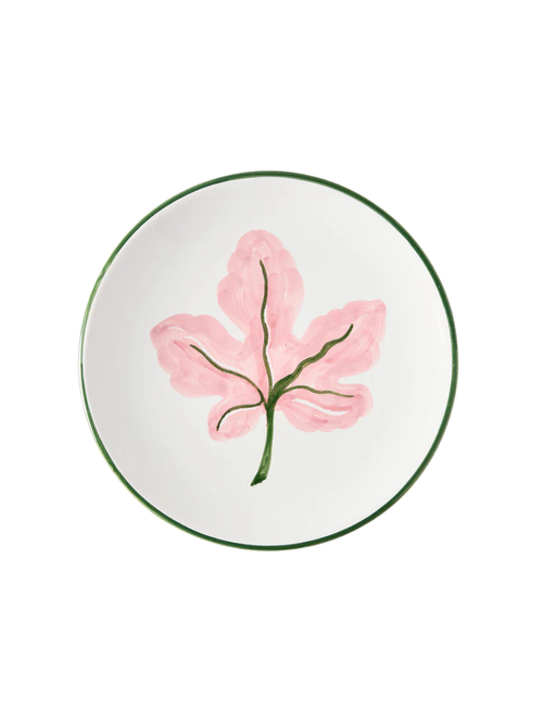 Hand-Painted Pink Fig Leaf Appetizer Plate