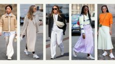 Five women showing how to style white trainers