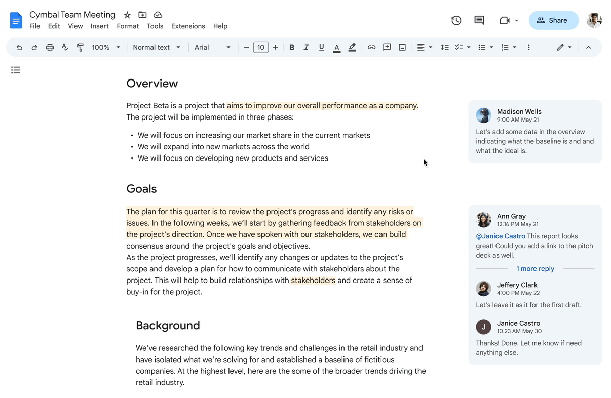 Nueva función de comentarios de Google Docs.