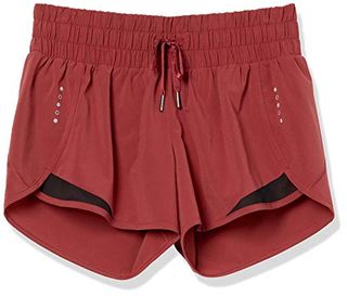 Amazon Essentials Women's Regular-Fit Ruched Waistband Woven Running Shorts, Ruby Red, M