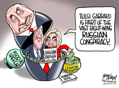 Political Cartoon U.S. Tulsi Gabbard Russian Conspiracy Hillary Clinton Foundation