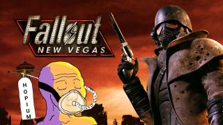Fallout New Vegas key art with hopium meme slapped on top