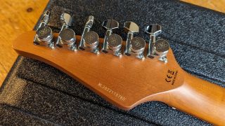 Close up of Wilkinson locking tuners on the Soloking MS-1 Custom
