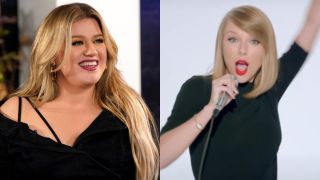 Kelly Clarkson on The Voice; Taylor Swift in the Shake It Off music video.