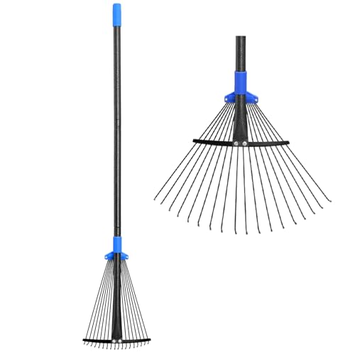 Adjustable Leaf Rake, Metal Garden Rakes for Lawns Heavy Duty Leaves With Expandable Head 8-17", Yard Women Kids Rake for Gardening Rv Camping 30-70 Inch