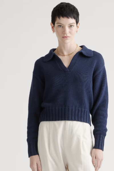 Quince, 100% Organic Cropped Cotton Polo Sweater