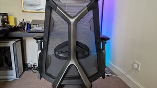 Asus ROG Destrier Ergo Gaming Chair from behind showing the aluminium frame