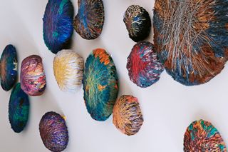 Sheila Hicks, yarn and textile fragments, installation view at Magasin III Jaffa