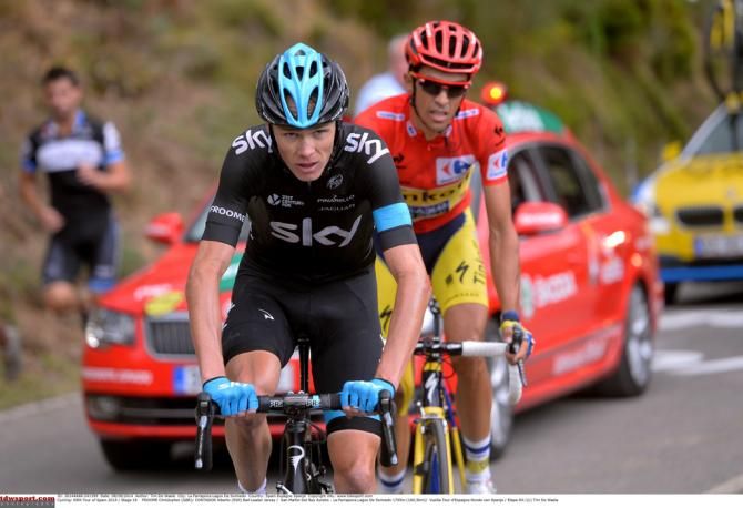 Chris Froome (Team Sky) with Alberto Contador (Tinkoff-Saxo) on his wheel