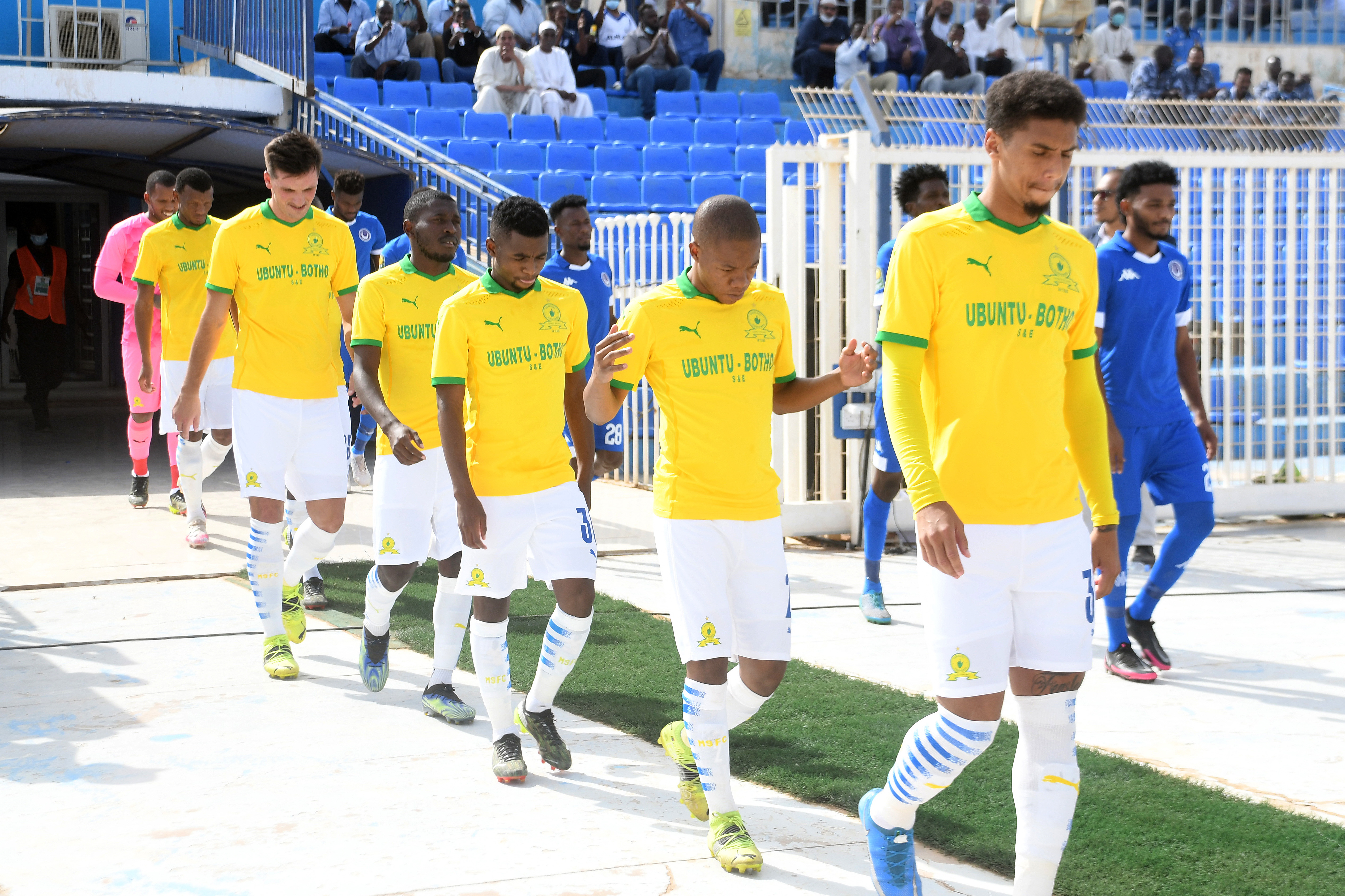 Mamelodi Sundowns walk out during the 2021 CAF Champions League football match between Al Hilal Omdurman