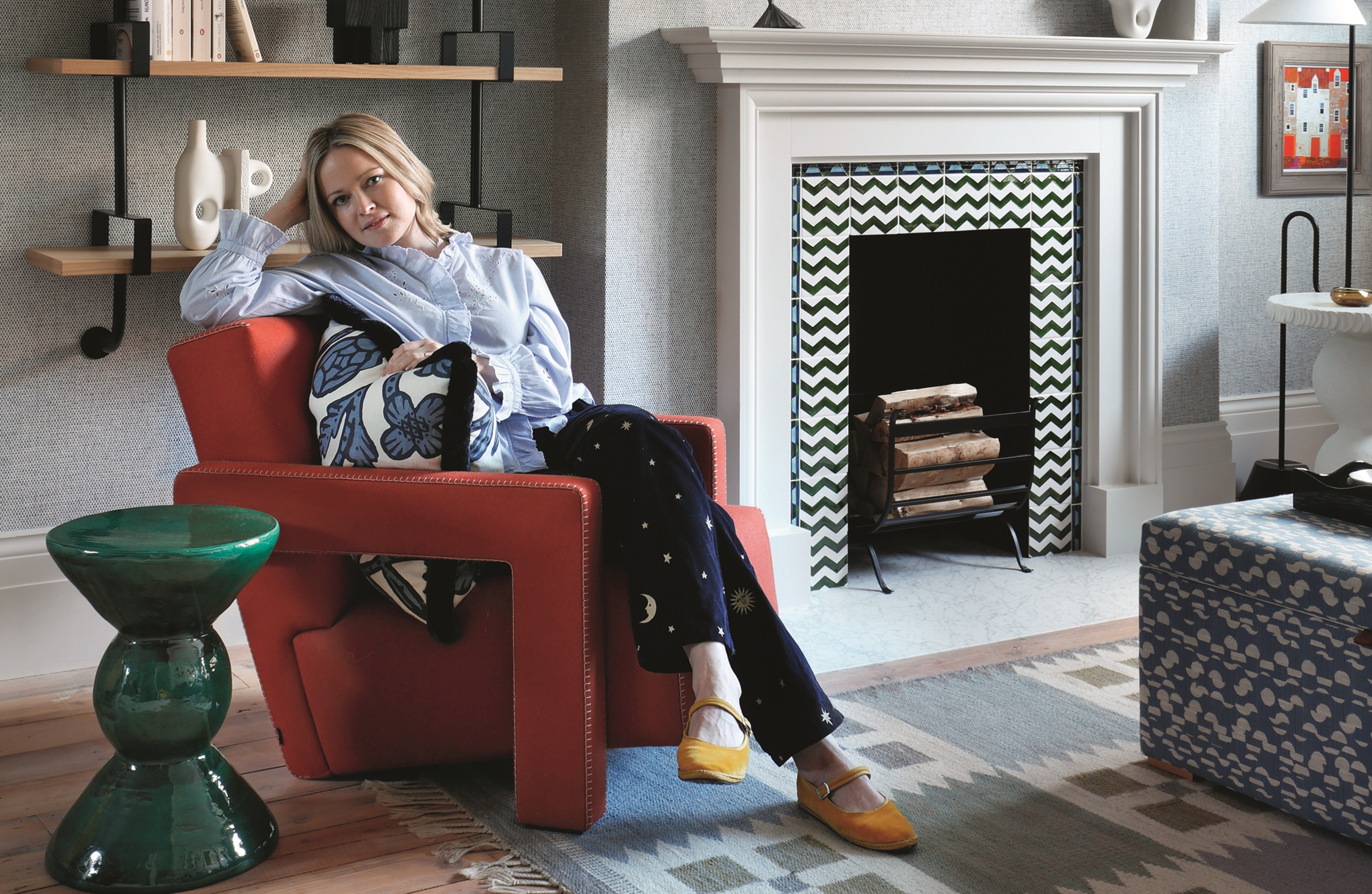 interior designer sarah peake in a living room