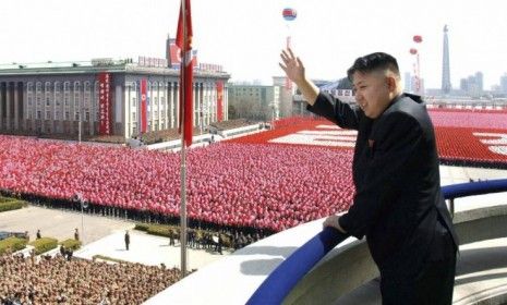 North Korean leader Kim Jong-Un waves during a military parade held in Pyongyang to celebrate the centenary of the birth of the North&amp;#039;s founder Kim Il-Sung.