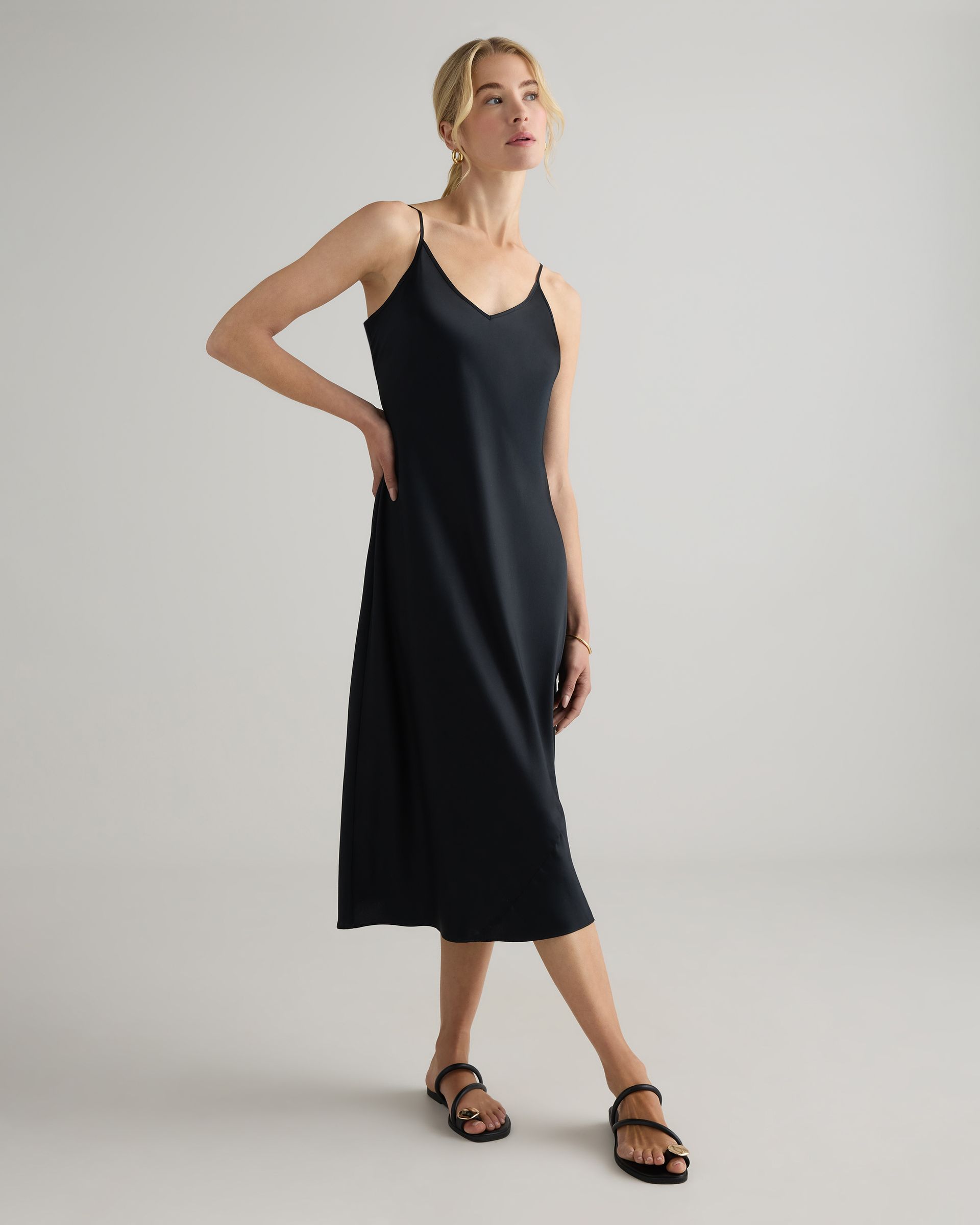 100% Washable Silk Slip Dress in Black