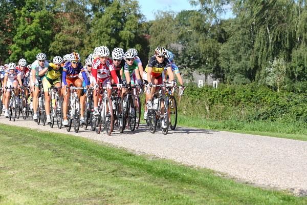 The bunch on the narrow, but flat roads.