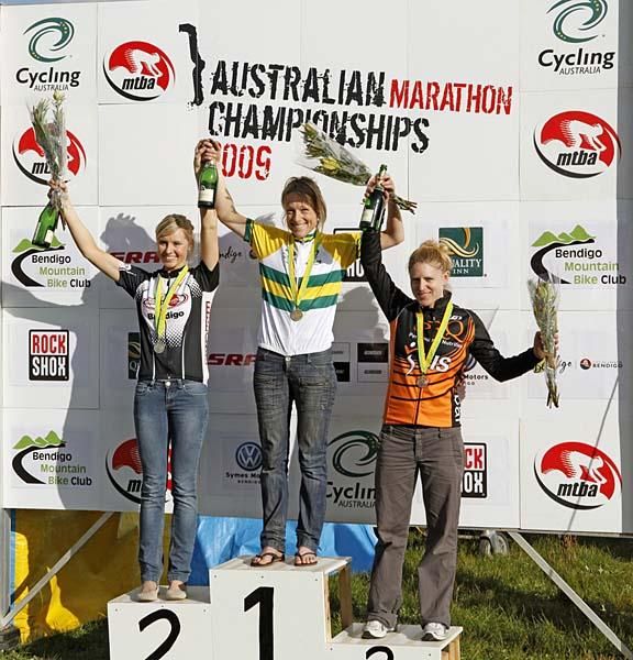 The elite women's podium, L to R, Peta Mullens, Tory Thomas, Jenni King
