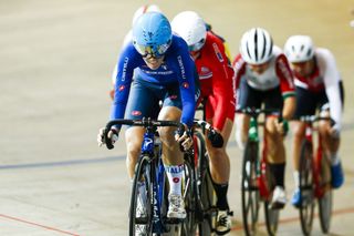 Maria Giulia Confalonieri of Italy competes in the final points race during the European Track Cycling Championships in Omnisport Apeldoorn the Netherlands on October 19 2019