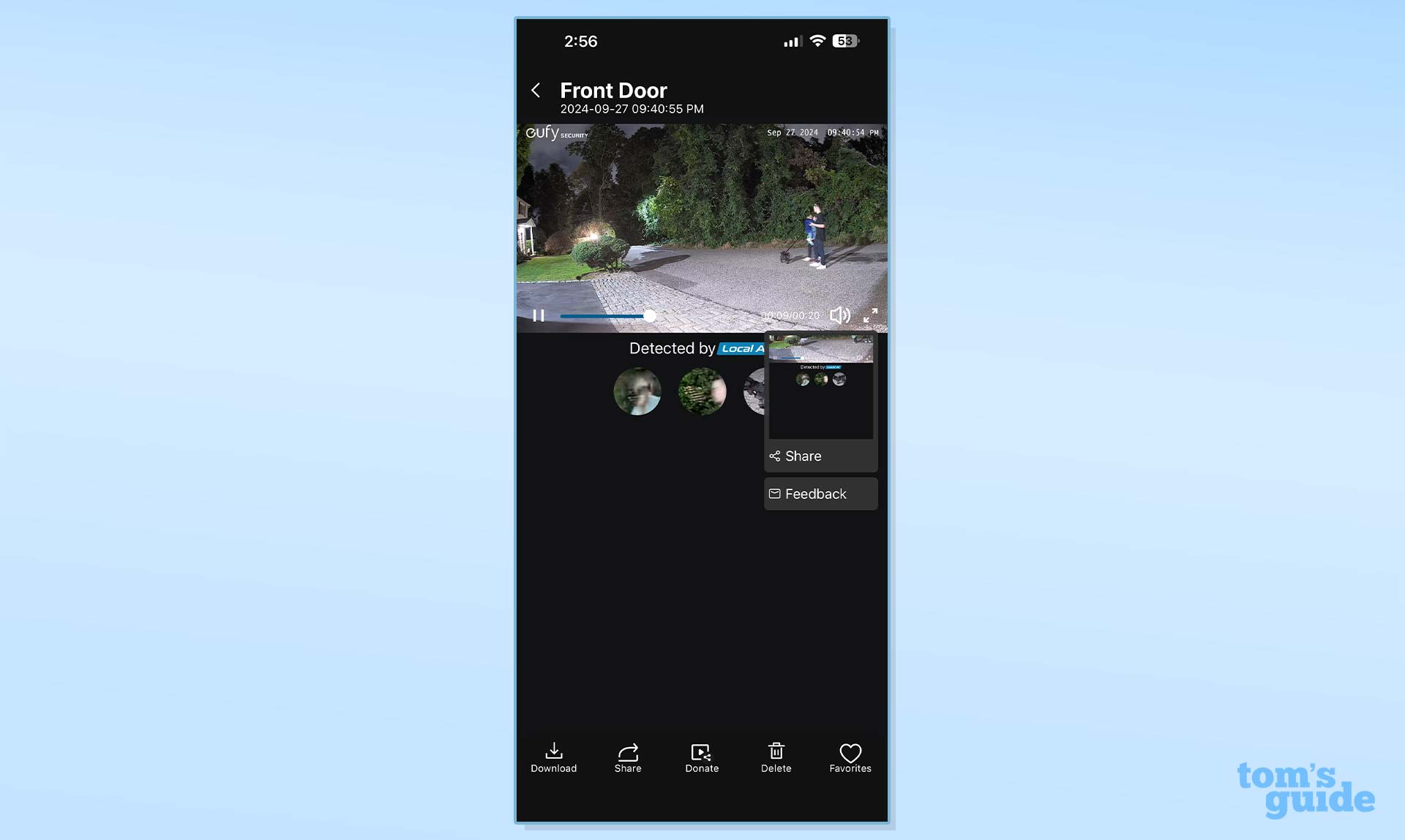 Screenshot of the Eufy app with the Eufy S3 Pro camera