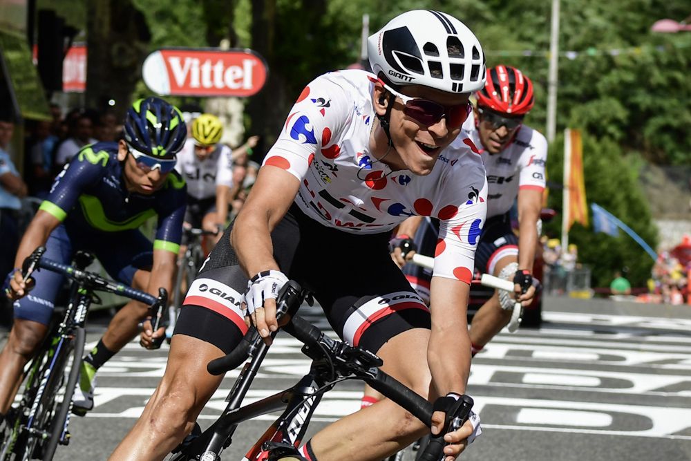 Warren Barguil rails a corner on his way to winning stage 13 at the Tour de France