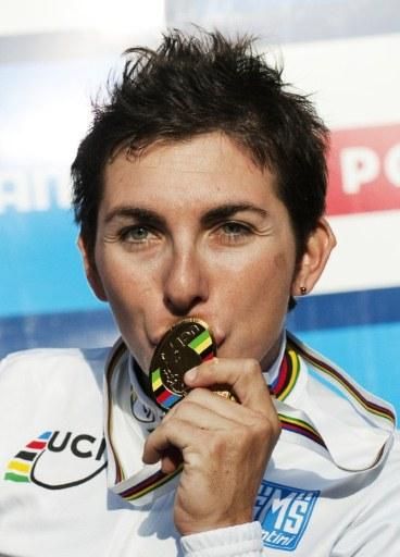 Bronzini with her gold medal and rainbow jersey