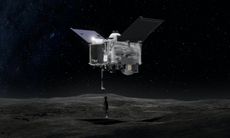 Artist&rsquo;s concept of the OSIRIS REx spacecraft collecting material from Bennu.