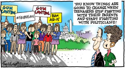 Political cartoon U.S. Parkland shooting students gun violence protest