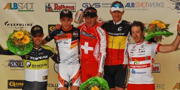Elite men's podium with Wolfram Kurschat, Fabian Giger, Florian Vogel, Roel Paulissen and Christoph Soukoup