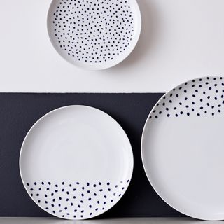 Spot printed plates with white wall and indigo blue wall