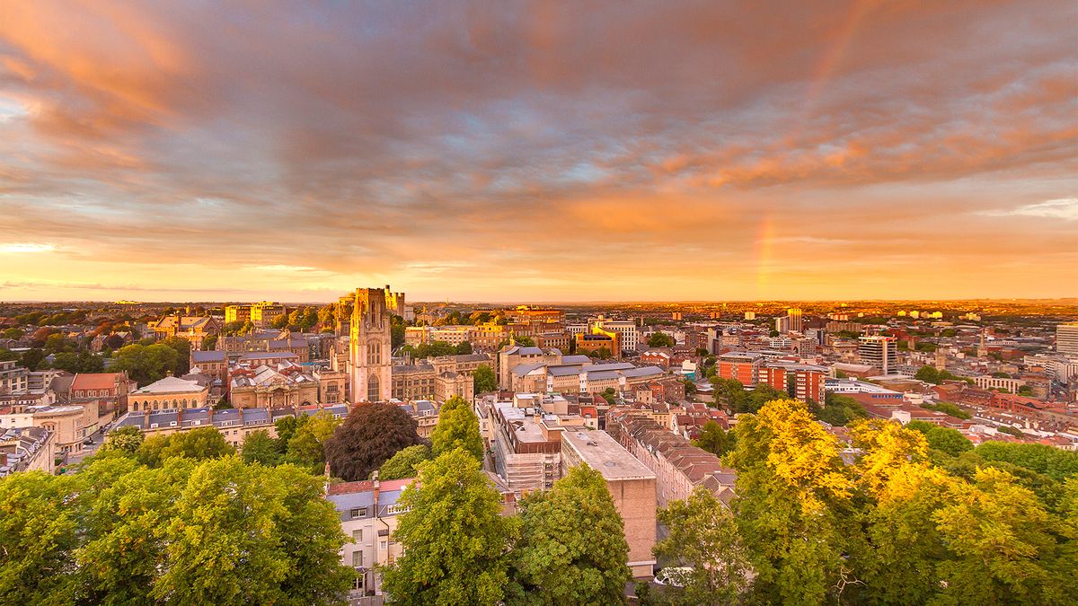 The University of Bristol, home of the Isambard-AI supercomputer, pictured from above at dusk.