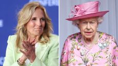 A composite of a picture of Dr Jill Biden in 2026 and a picture of Queen Elizabeth in 2021