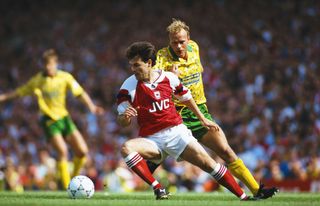 Anders Limpar in action for Arsenal against Norwich City in the Premier League in August 1992.