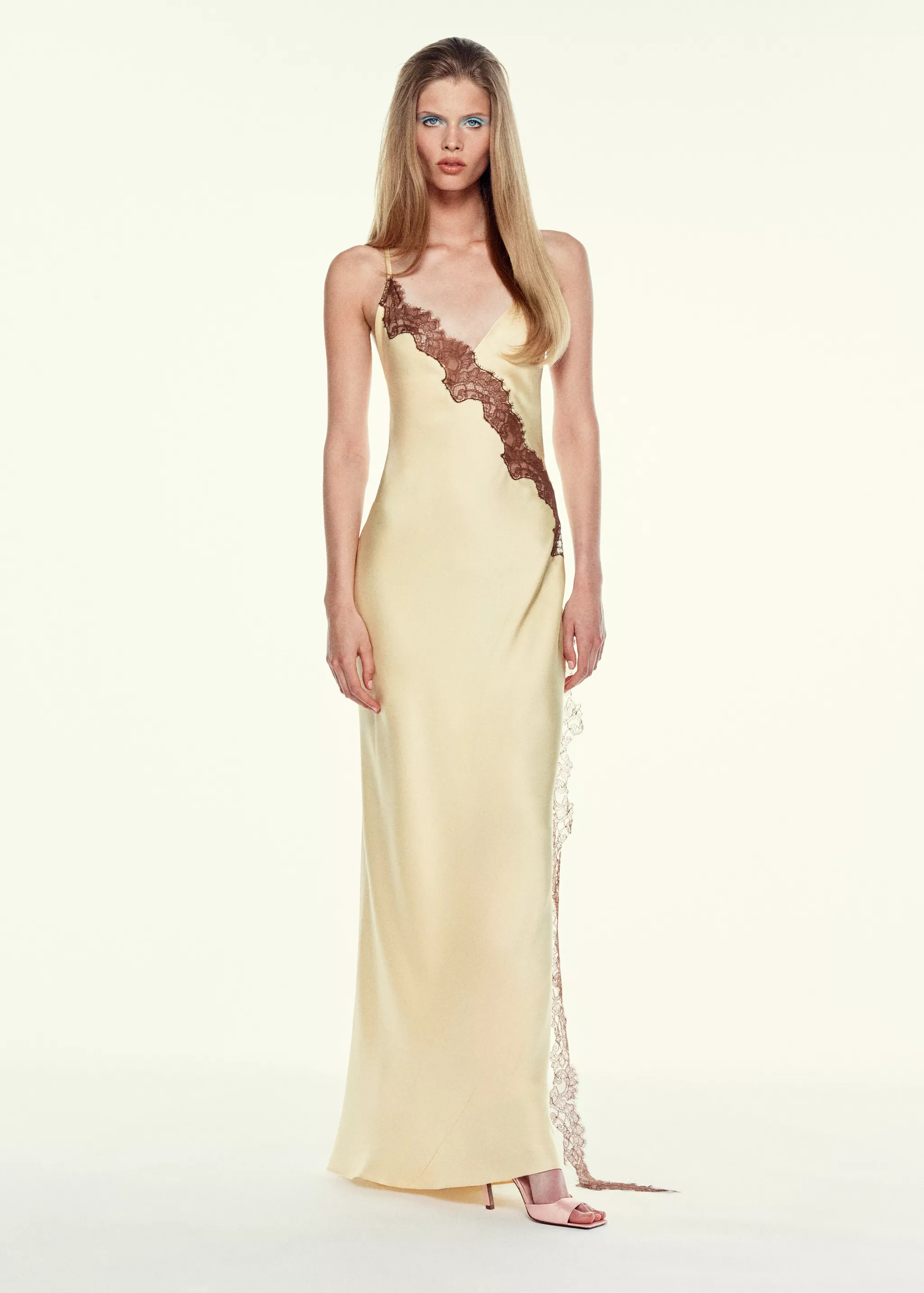 Gold Lace Satin Dress - Women | Mango USA