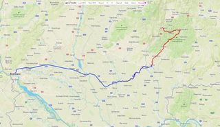 Image shows the route on day 9 from Žarnovica to Bratislava