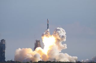 Rising from fire and smoke, NASA's twin Gravity Recovery and Interior Laboratory (GRAIL) mission launches atop a United Launch Alliance Delta 2 Heavy rocket on Sept. 10, 2011.