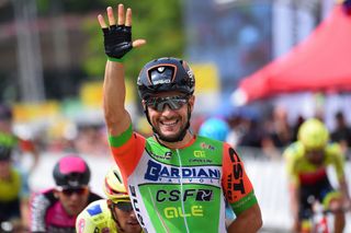 Andrea Guardini (Bardiani CSF) celebrating Tour de Langkawi win number 24