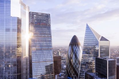 Modern London office towers viewed from above