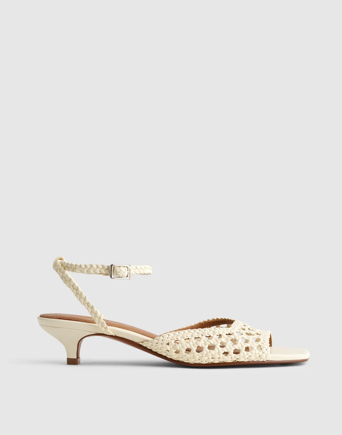 Madewell, The Tyra Ankle-Strap Kitten-Heel Sandal in Woven Leather