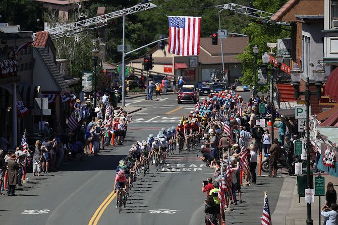 The crowds enjoy the passage of the peloton during stage 2 of the 2019 Tour of California