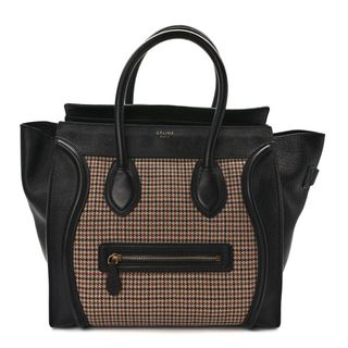 Celine Twill Smooth Calfskin Houndstooth Mini Luggage Dune Black