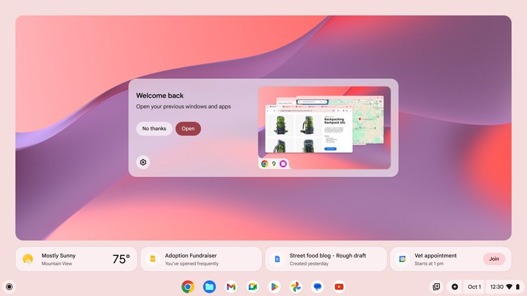 Chromebooks will receive an update that brings the "Welcome Recap" screen.
