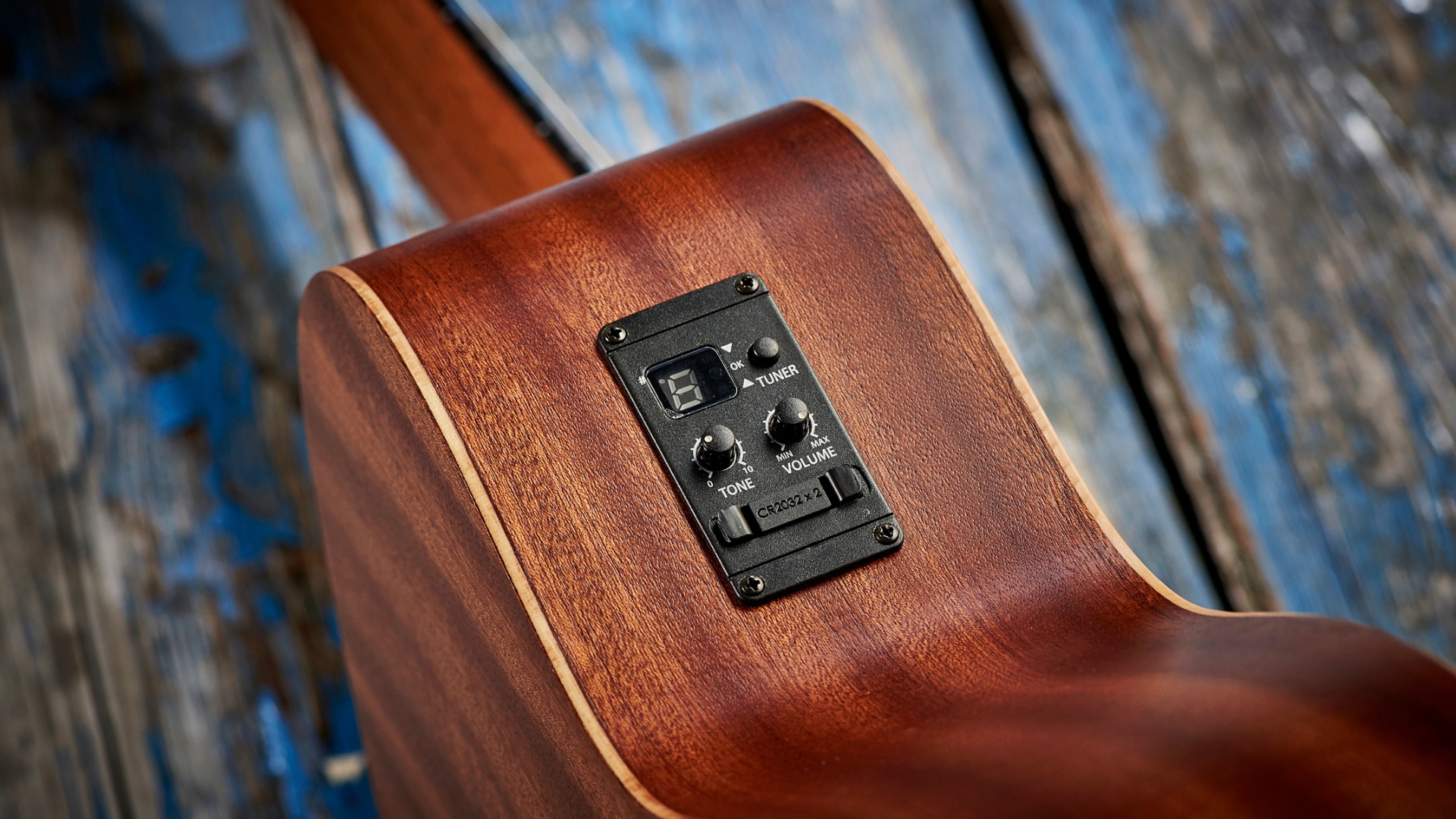 Close up of the onboard tuner on a classical guitar